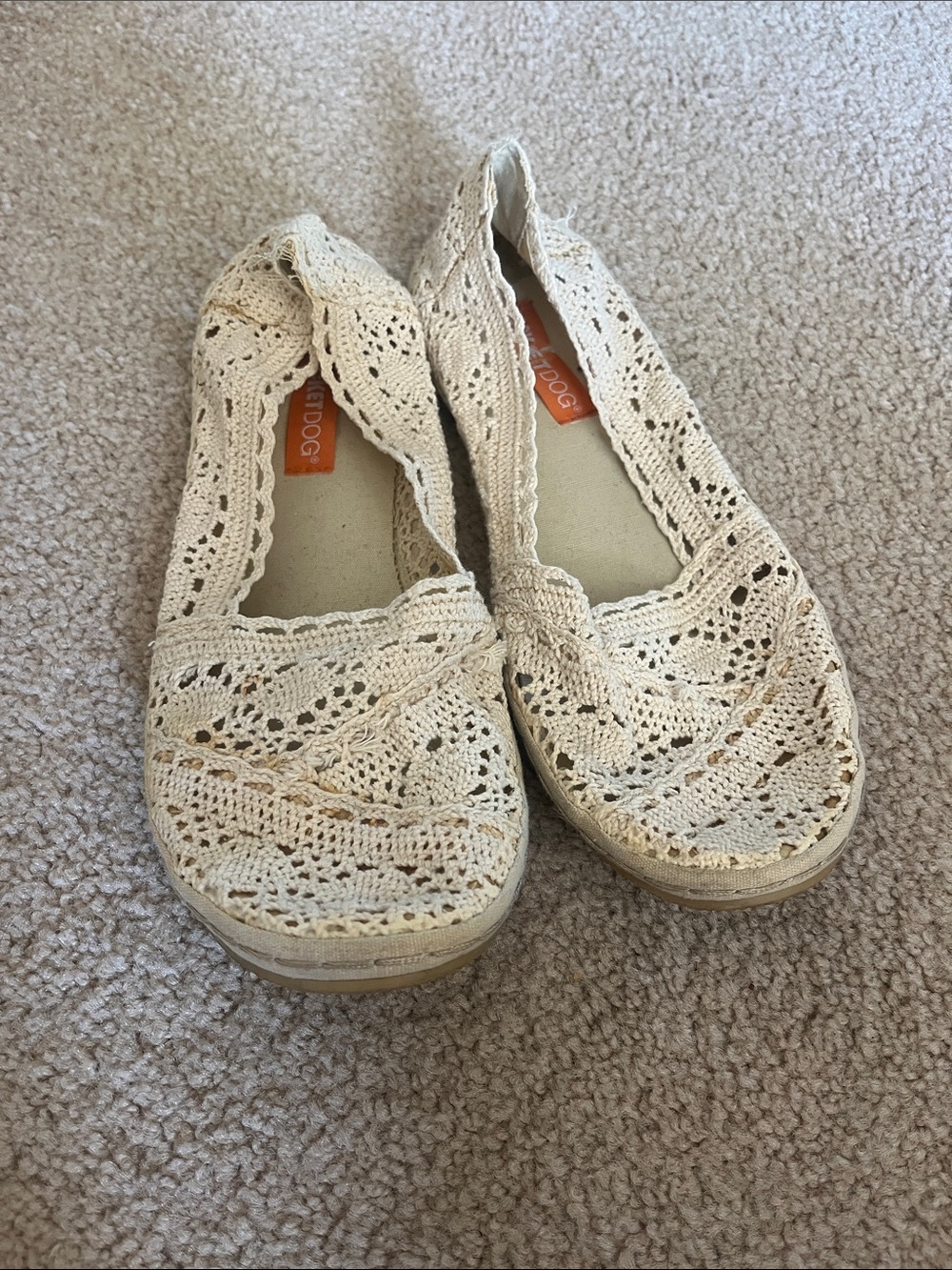 Rocket Dog Cream Crochet Slip-On Flats